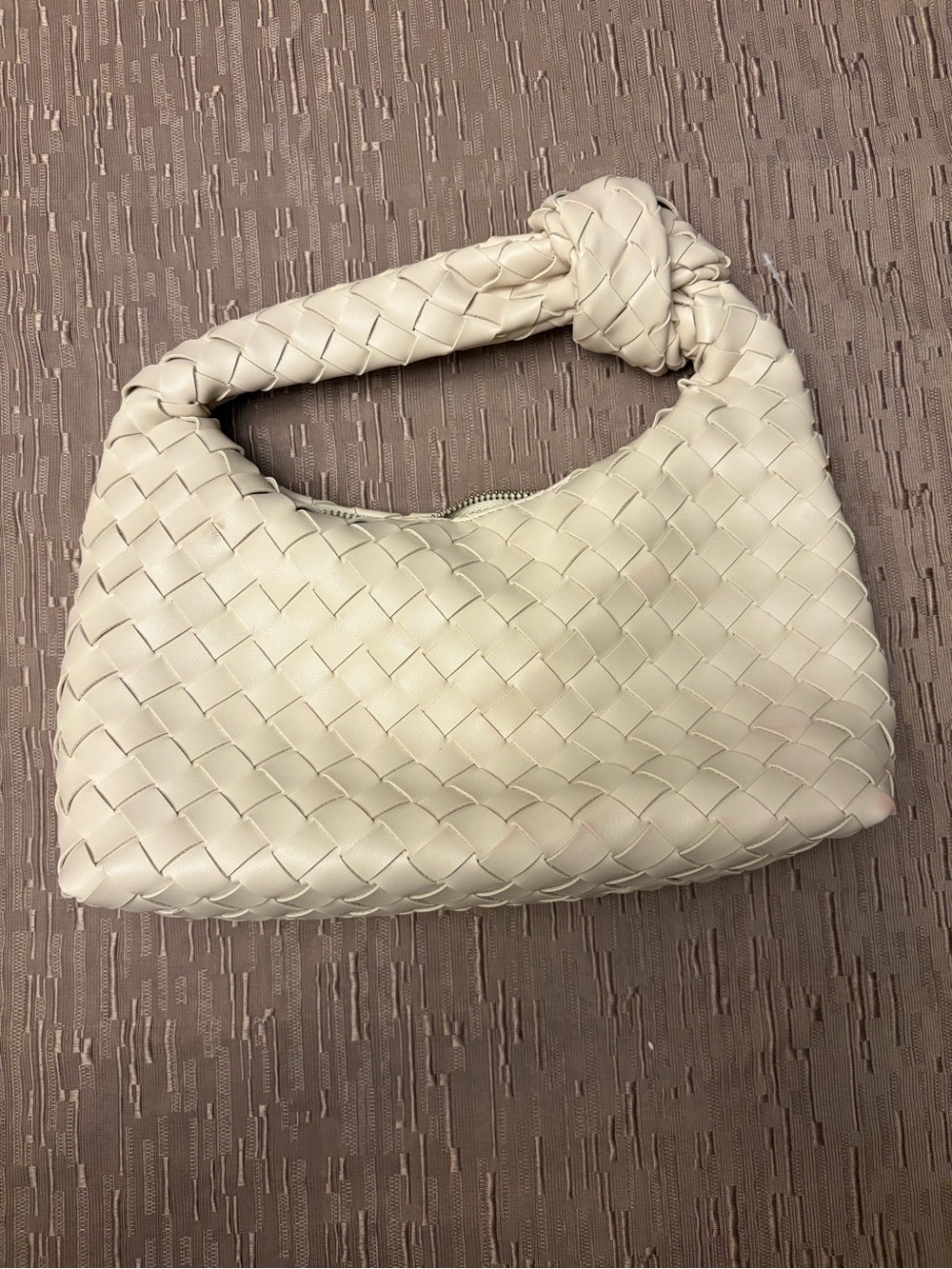 Cream Ivory Woven Knot-Handle Boutique Shoulder Bag in Cream